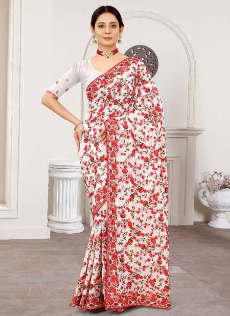 White Colour Party Wear Georgette Stylish Latest Heavy Designer Saree Collection 1202